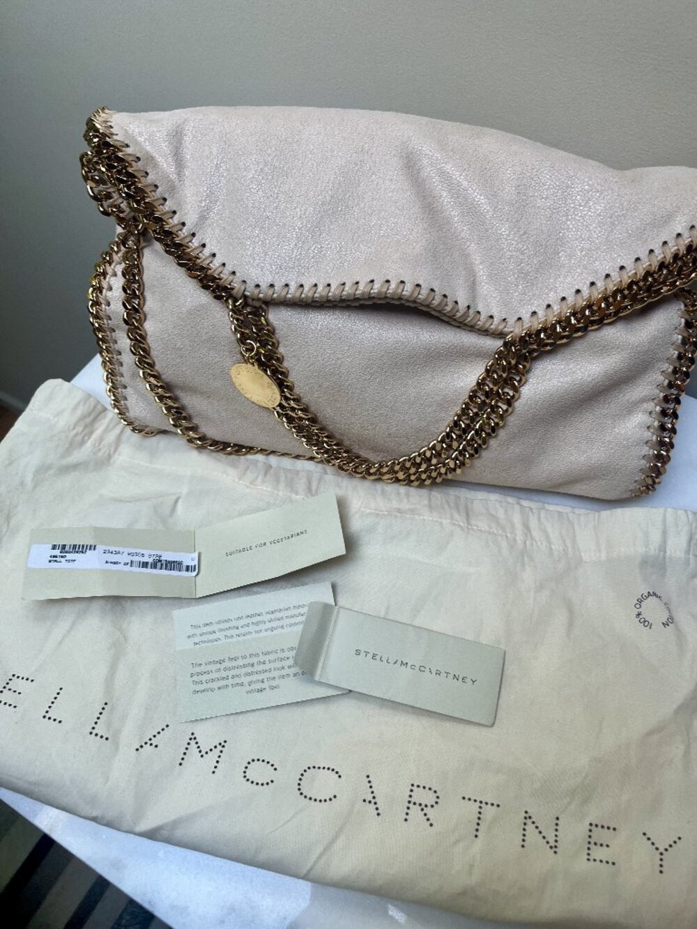 Stella McCartney Falabella Fold-Over Tote Cream Vegan with Gold - Picture 6 of 16